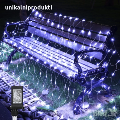 Коледни лампички LED мрежа 144 диода 1.5м х 1.5м снежно бяла светлина , снимка 2 - Лед осветление - 52259215