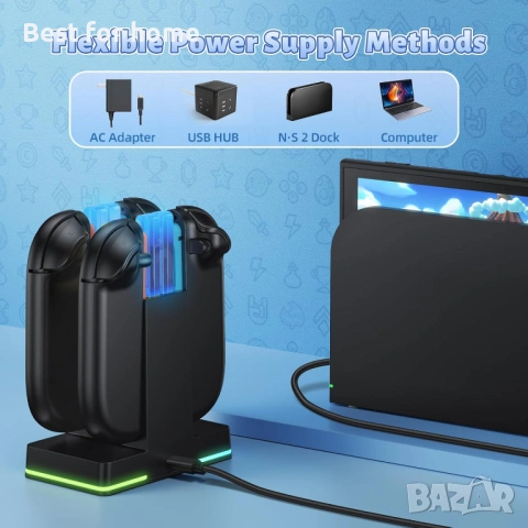 Зарядна докинг станция FASTSNAIL за Nintendo Switch 2 (2025) за Joy-Con 2, снимка 6 - Джойстици и геймпадове - 53572047