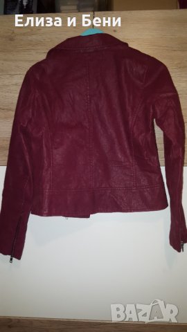 яке мото байкър бордо кожено малинов цвят, снимка 3 - Якета - 35765675