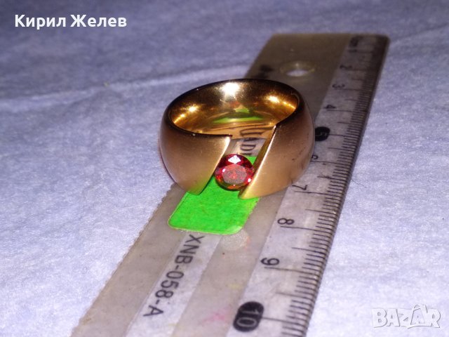 ВЕЛИКОЛЕПЕН с ДЕБЕЛА ПОЗЛАТА и ФАСЕТИРАН ГРАНАТ АРТ ПРЪСТЕН от БЛАГОРОДНА НЕРЪЖДАЕМА СТОМАНА 38670, снимка 3 - Пръстени - 41622884