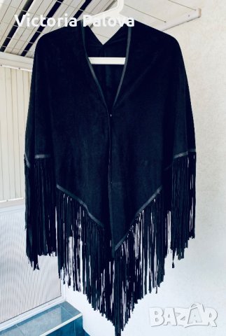 Луксозно кожено тънко яке-наметало с ресни STELLA-NOVA Дания, снимка 14 - Якета - 36027752