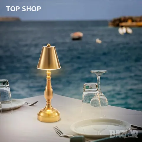 EGOBASIC Акумулаторна безжична LED настолна лампа с батерия, 3 цветна димируема, античен месинг, снимка 2 - Настолни лампи - 49566700