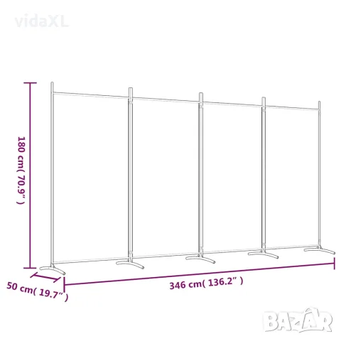 vidaXL Параван за стая, черно, 4 панела, 346x180 см, плат, снимка 8 - Паравани - 56147220