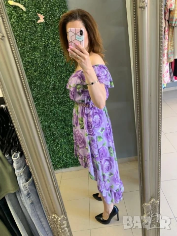 флорална шифонена рокля с асиметрична дължина , снимка 4 - Рокли - 50871647
