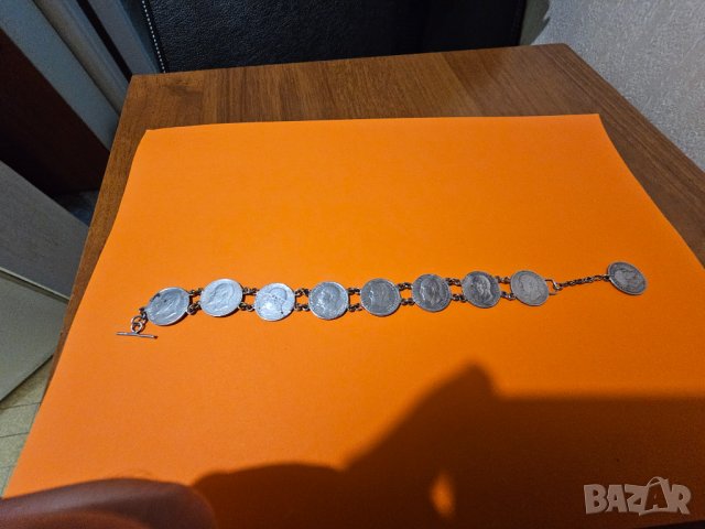 Старинна сребърна гривна със сребърни 8 монети от 50 стотинки 1910, 1912, 1913г Фердинандъ 1 сребро, снимка 9 - Гривни - 41795030