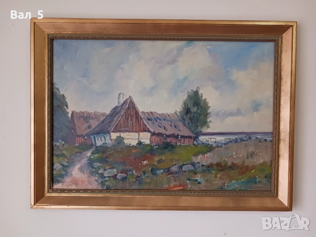 Стара авторска картина , пейзаж - платно , подписана