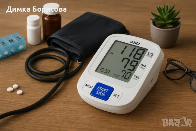Апарат за кръвно налягане Voltz, Маншет, 2х90 позиции памет, LCD дисплей, Бял, снимка 3 - Други - 50007083