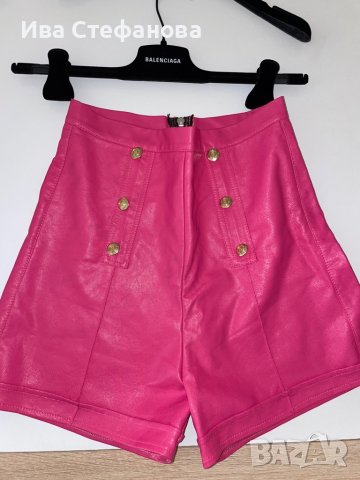 Нови кожени къси панталони бонбонено розови с висока талия , снимка 10 - Къси панталони и бермуди - 39840459