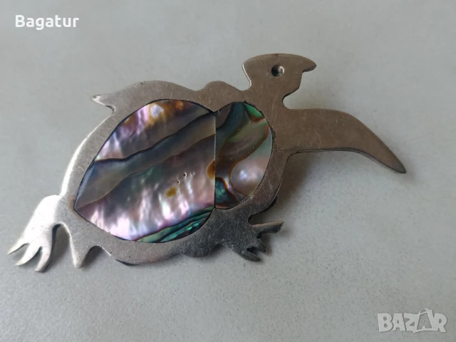 Костенурка Ретро брошка,кралски седеф,абалон,маркирана, снимка 4 - Други - 51106994