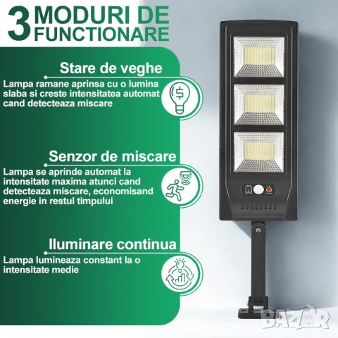 Соларна LED лампа с 180 SMD диода, PIR сензор за движение и IP65 защита, снимка 4 - Аксесоари и консумативи - 55868793