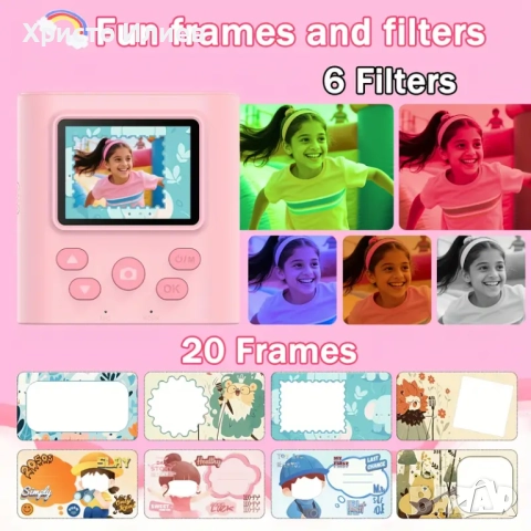 Моментална камера за деца детска камера с функция за печат фотоапарат с вградени игри 32GB карта, снимка 2 - Фотоапарати - 51454781