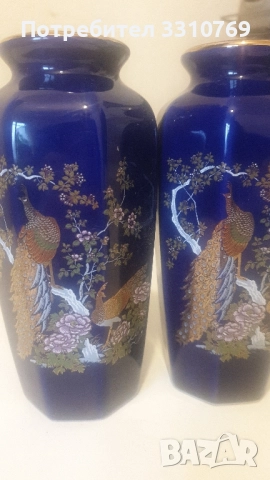 Красиви порцеланови вази с много кобалт и злато. , снимка 10 - Вази - 52511832