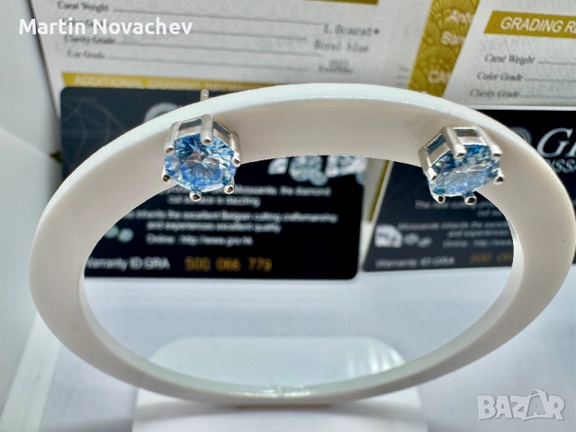 Сребърни обеци с мойсанит (Диамант) 1 карат, снимка 4 - Обеци - 51696202