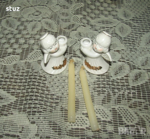 Порцеланови свещници, ангелчета, сет 2 бр., снимка 3 - Декорация за дома - 52595294