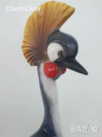 Сив кралски жерав статуетка 83см-5кг/голяма италианска порцеланова фигура на птица, снимка 10 - Статуетки - 51582219