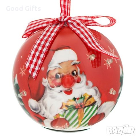 2 броя Светеща Коледна топка Дядо Коледа с 5 LED светлини, 7.5см, снимка 2 - Други стоки за дома - 42688589