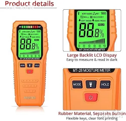 Нов Влагомер Детектор за влага стенна зидария твърда дървесина с чанта, снимка 7 - Други стоки за дома - 49444026