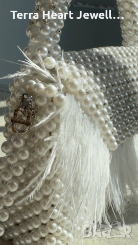 Дамска манта от перли кристали и щраусови пера, снимка 3 - Чанти - 52502190