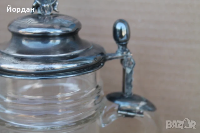 Немска кристална халба за бира с посребрена капачка, снимка 4 - Колекции - 50715027