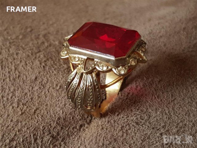 ЗЛАТЕН 18 КАРАТА с огромен РУБИН ръчен елегантен пръстен злато, снимка 3 - Пръстени - 40240100
