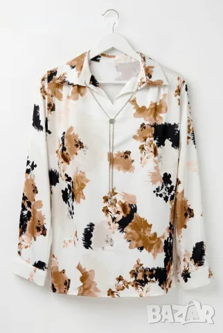 Блуза “Satin Floral Elegance” – сатенена блуза с флорален принт арт.5079, снимка 3 - Блузи с дълъг ръкав и пуловери - 55821660