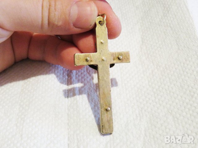  Красив Старинен бронзов кръст разпятие   - 70 х 35 мм Исус Христос, снимка 2 - Други ценни предмети - 34221576