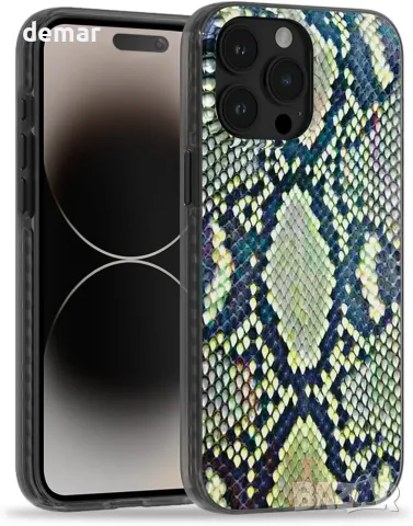 Калъф SCORPIFY за iPhone 15 Pro Max с MagSafe и маслиненозелен змийски принт