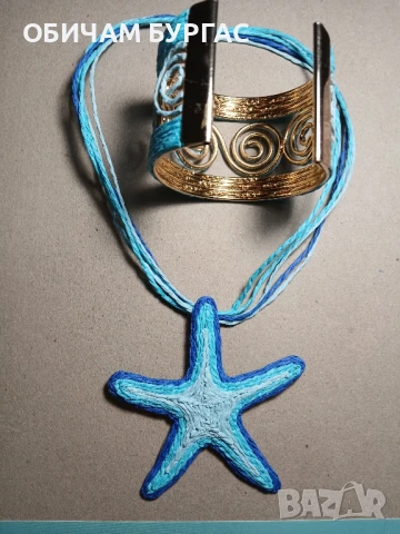 НОВ ПРЕКРАСЕН ЛЕТЕН КОМПЛЕКТ ОТ КОЛИЕ И ГРИВНА В МОРСКИ ЦВЕТОВЕ, снимка 3 - Бижутерийни комплекти - 51345763