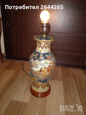 Японска Порцеланова Лампа 19 век порцелан,ръчно рисувана уникална , снимка 2 - Антикварни и старинни предмети - 50664624