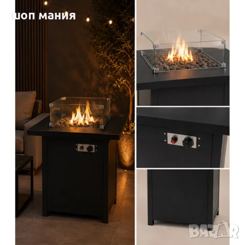 Газов градински отоплител тип огнище 13 kW с лавови камъни и стъклена защита, снимка 2 - Отоплителни печки - 56010118