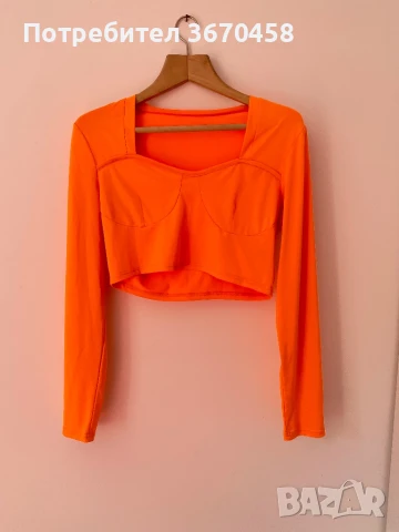 Дамска блуза еластична по тялото неонова neon тип crop top модерна оранжев цвят