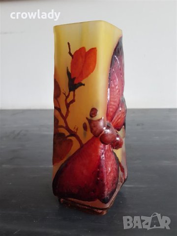 Красива ваза НАНСИ DAUM NANCY сецесион с пеперуда реплика, снимка 10 - Вази - 40890601