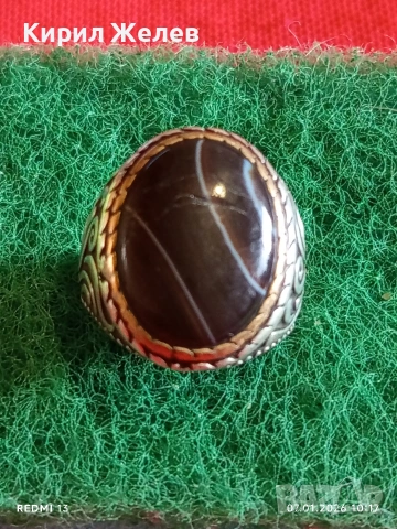 Винтидж сребърен пръстен орнаментиран ювелирно полиран ЧЕРЕН АХАТ уникален много красив 48799