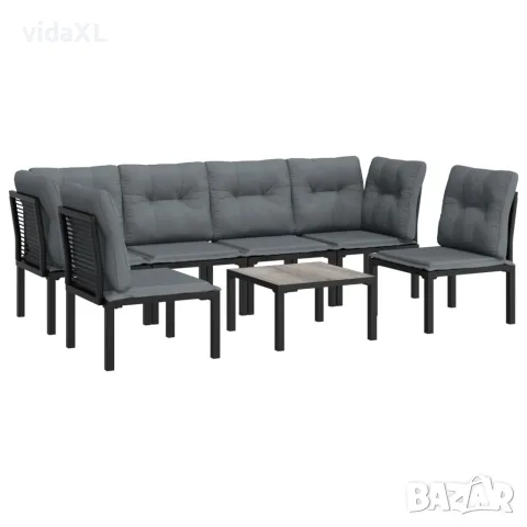 vidaXL Градински лаундж комплект от 7 части, черно и сиво, полиратан, снимка 3 - Градински мебели, декорация  - 56146707