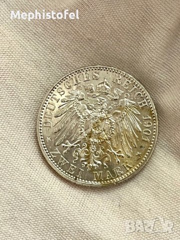 2 марки 1901 г, Германия / Прусия - сребърна монета, снимка 1 - Нумизматика и бонистика - 40150136