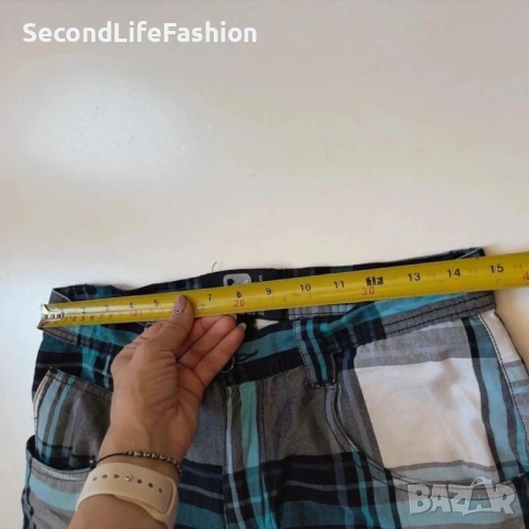 Мъжки къси панталони  Karl Kani с винтидж каре размер 28 син цвят, снимка 6 - Къси панталони - 53219142