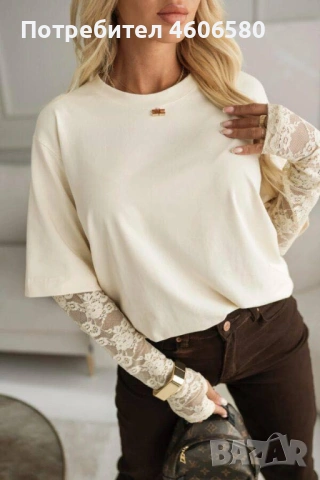 Блуза с дантелен ръкав, снимка 2 - Блузи с дълъг ръкав и пуловери - 53710135