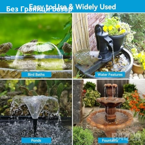 Нов фонтан Соларна помпа 8W за езерце/птичка баня, 8 дюзи, маркуч 1.5м, снимка 8 - Други - 53738827