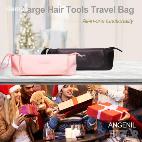 ANGENIL 2 в 1 термоустойчива чанта за уреди за оформяне на коса -четка, преса, маша, розова, снимка 2 - Други - 44804014