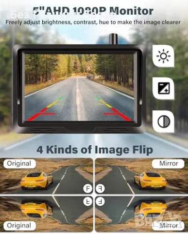 Нова Безжична обратна камера с HD нощна визия и широк ъгъл 140° за кола, снимка 5 - Друга електроника - 47582586