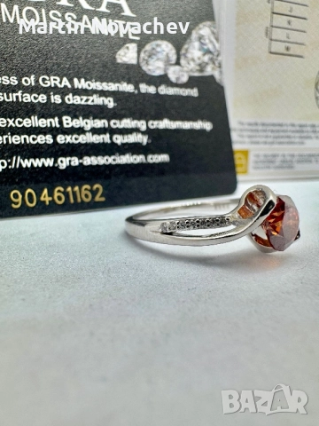 Сребърен пръстен с мойсанит (Диамант) 1 карат, снимка 6 - Пръстени - 52369754