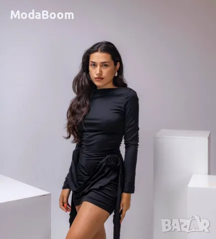 Стилна луксозна черна къса дамска рокля , снимка 4 - Рокли - 48066785