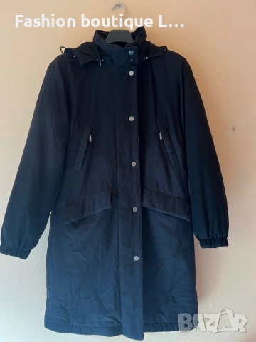 Дълго черно зимно яке с качулка и много джобове М размер с ластик в талията който се стяга 🖤, снимка 8 - Якета - 52401596