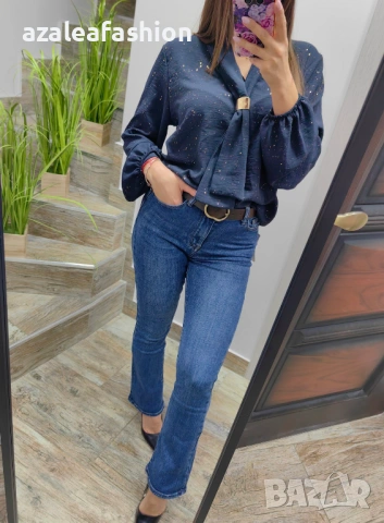 Блуза с бляскави частички в синьо, снимка 4 - Блузи с дълъг ръкав и пуловери - 53220543