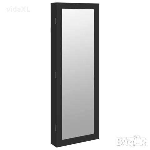 vidaXL Огледален шкаф за бижута с LED осветление, стенен монтаж, черен