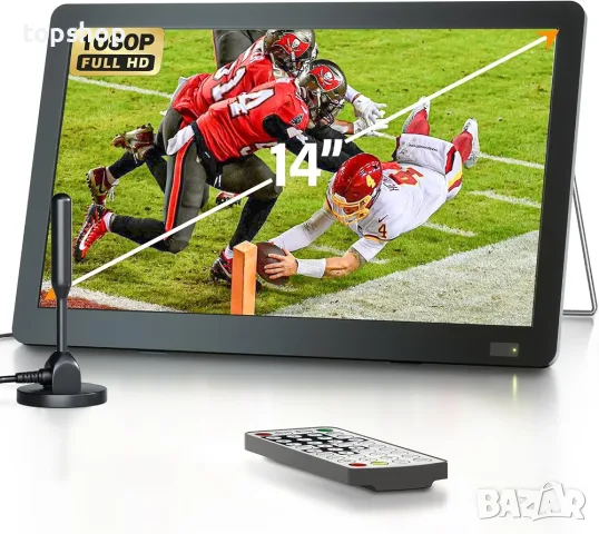 Чисто нов преносим телевизор Desobry 14.1" Full HD с батерия (DVB-T2, HDMI, USB)   