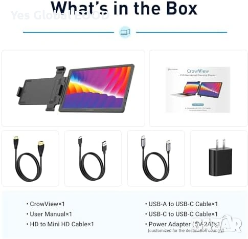 ELECROW CrowView 14" FHD монитор 1920x1080, снимка 7 - Монитори - 53620781