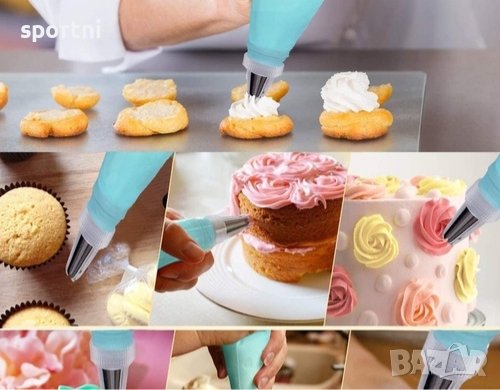 8 бр., комплект инструменти за декориране на торти, включително 1 бр. силиконов пош за многокр. упот, снимка 4 - Форми - 44173829