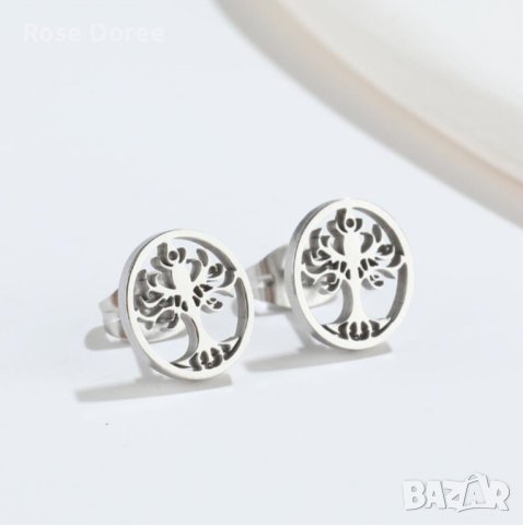 RD 430 Обеци Дърво на живота в сребристо медицинска стомана безплатна доставка подарък, снимка 1