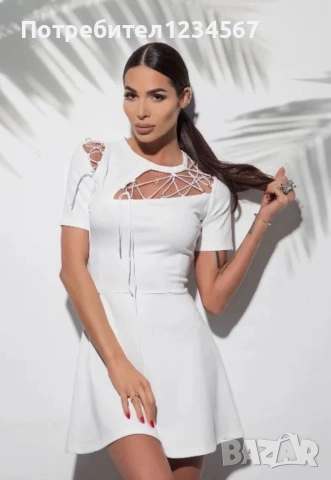 Уникална НОВА бяла рокля Nikole Collection, Sрр, еластична